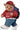 A classic Bukowski Bear stuffed animal plush toy stylized wearing a red backwards snapback hat, red sweatshirt, blue denim jeans, white sneakers and carrying a navy blue bookbag.